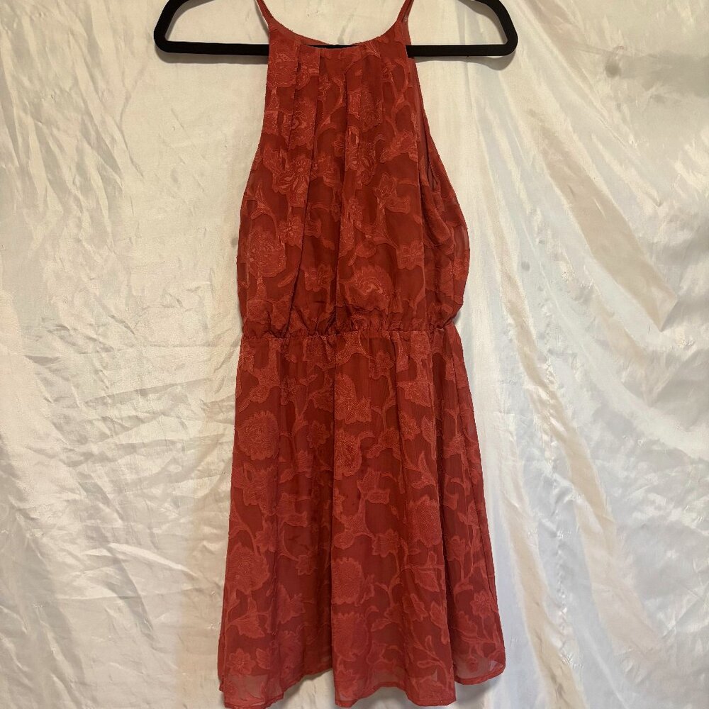 Burnt Orange Floral Halter Dress – Size Small